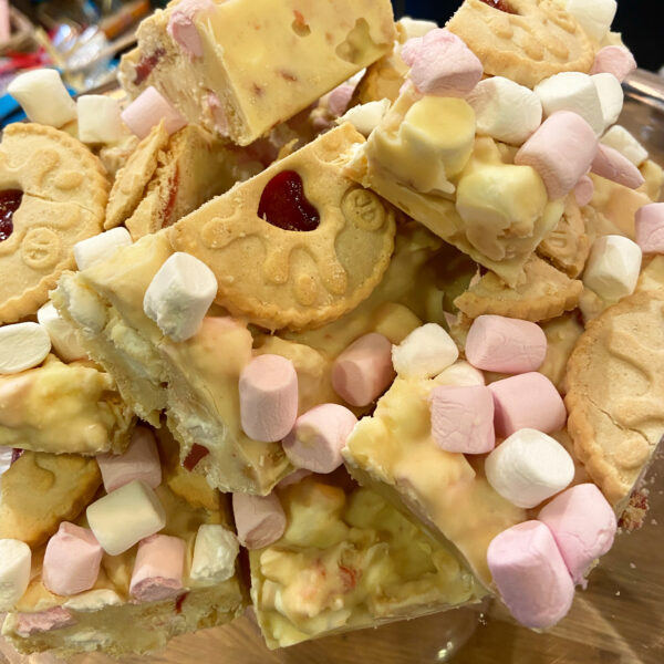 4x white chocolate and jammy dodger rocky road